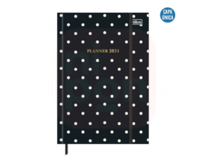 Planner Costurado 13,4 x 19,2 cm West Village 2024 - Fundo Preto com Poá