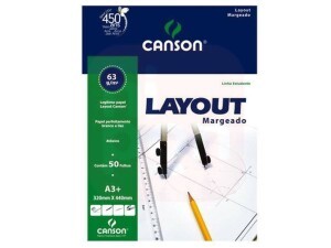 Papel Layout Margeado Branco A3 63g - Canson